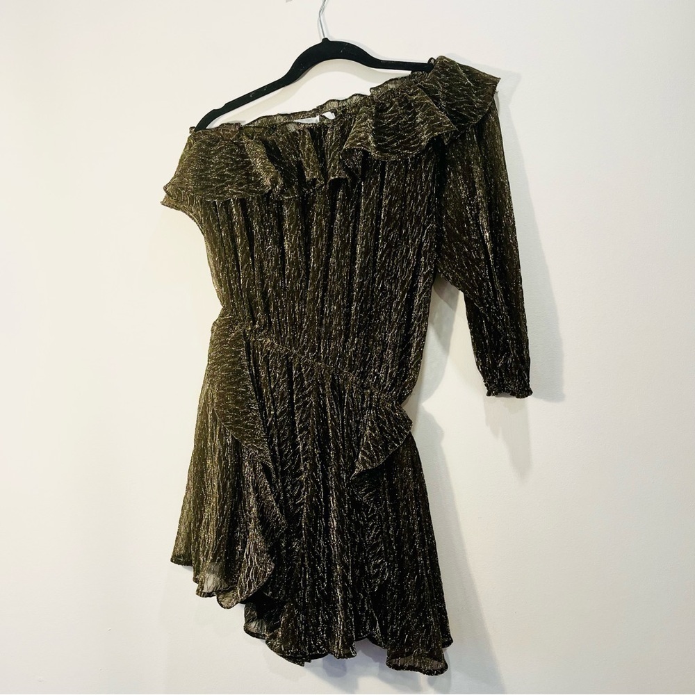 IRO Paris Payham Black Gold Lame One Shoulder Ruffle Sheer Jumpsuit Romper Large - Picture 11 of 17